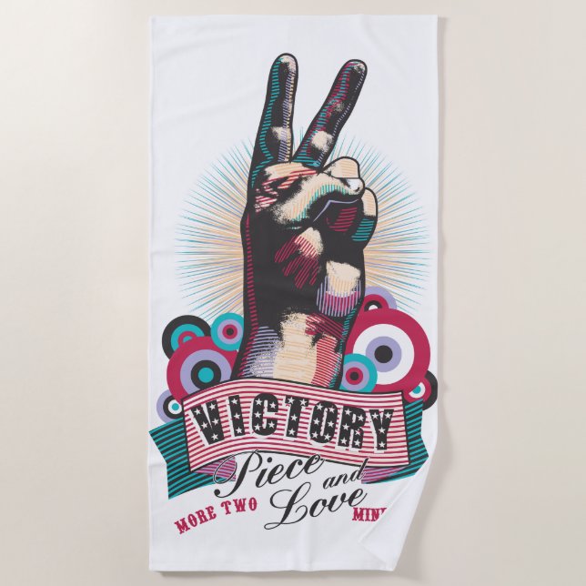 Beach Towel – Victory Peace & Love Pop-Art Design Strandtuch (Vorderseite)