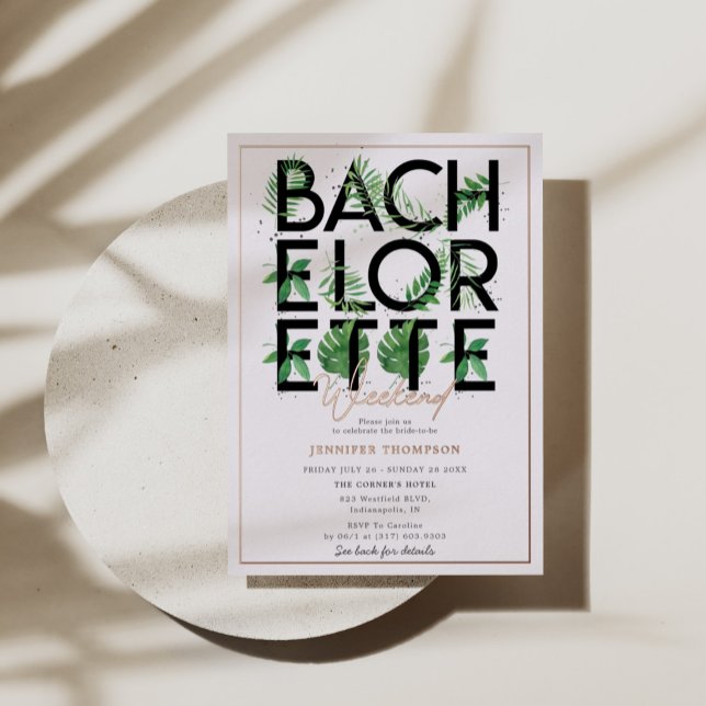 Beach Tropical Bachelorette Wochenende Rose Gold Folieneinladung (Von Creator hochgeladen)