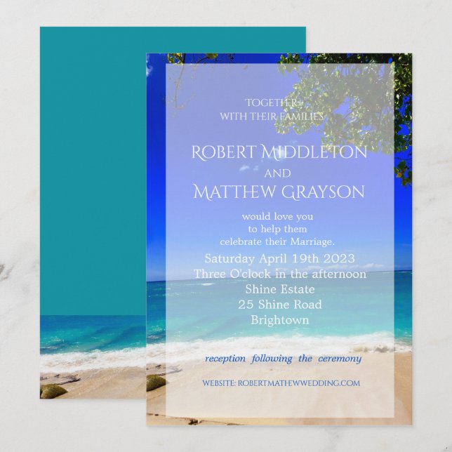 Beach Tropical Chic Gay Hochzeit Einladung (Vorne/Hinten)