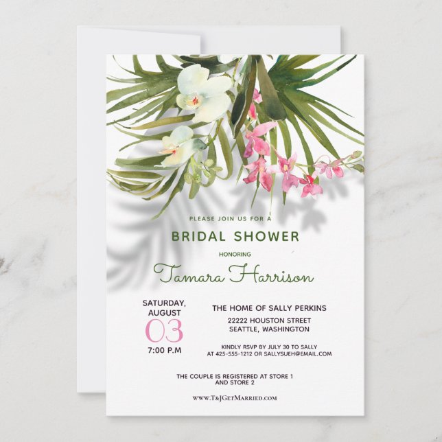 Beach Tropical Hawaii GreeneryFloral Brautparty Einladung (Vorderseite)