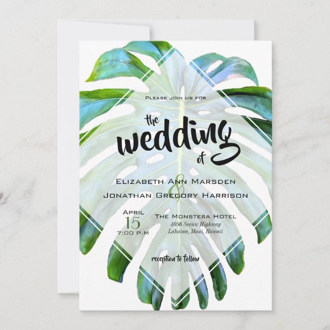 Beach Tropical Hawaii Leaf Grünes Foto Hochzeit Einladung (Vorderseite)