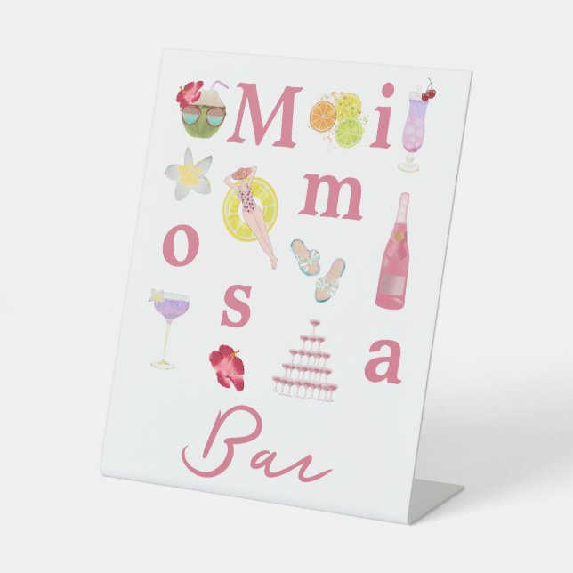 Beach Tropical Mimosa Bar Sign für Brautparty Sockelschild (Vorderseite)