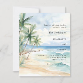 Beach tropical palm destination wedding invitation