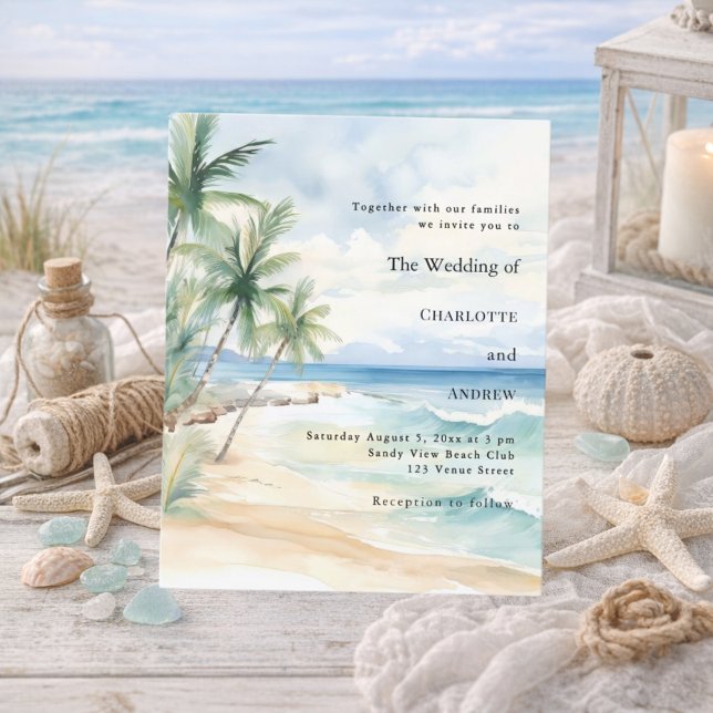 Beach tropical palm destination wedding invitation (Von Creator hochgeladen)
