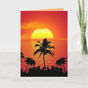 BEACH TROPICAL SUNSET ART BEAUCOUP CARTE D'ANNIVER