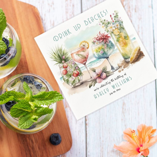 Beach Tropical Themed Cocktails Geburtstagsparty Serviette (Von Creator hochgeladen)