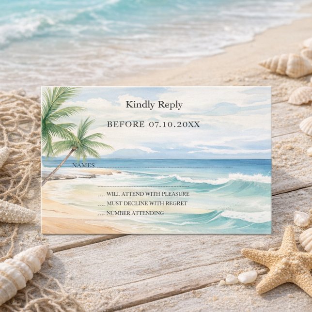 Beach tropical watercolor wedding response RSVP Mitteilungskarte (Von Creator hochgeladen)