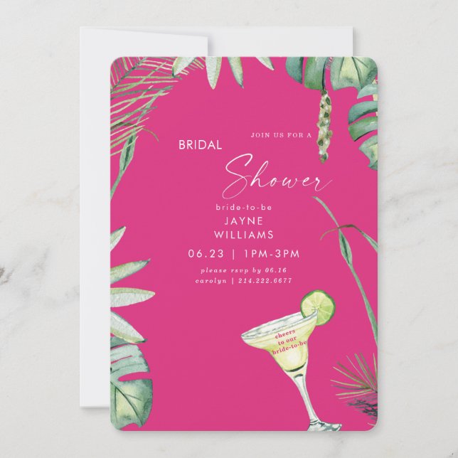 Beach Tropics Hot Pink Margarita Brautparty Einladung (Vorderseite)