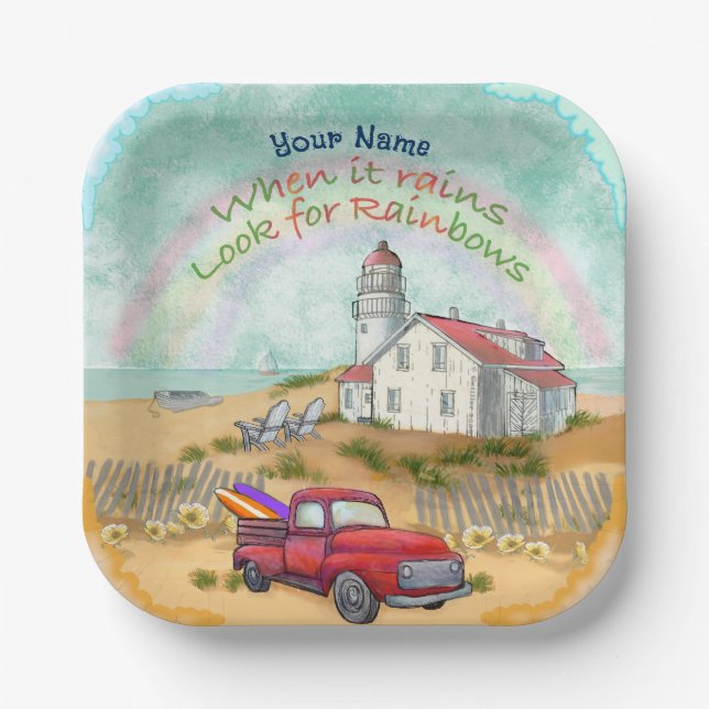 Beach Truck Lighthouse Pappteller (Vorderseite)