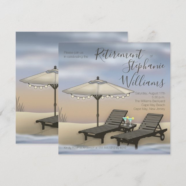 Beach Umbrella | Leuchten | Stühle Sunset Retireme Einladung (Vorne/Hinten)