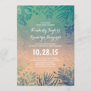 Beach Underwater Ocean Blue Corals Hochzeit Einladung