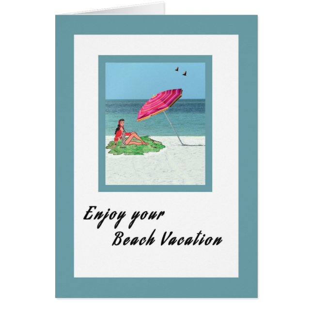 Beach Vacacation Card mit Retro Zeichnend (Vorne)