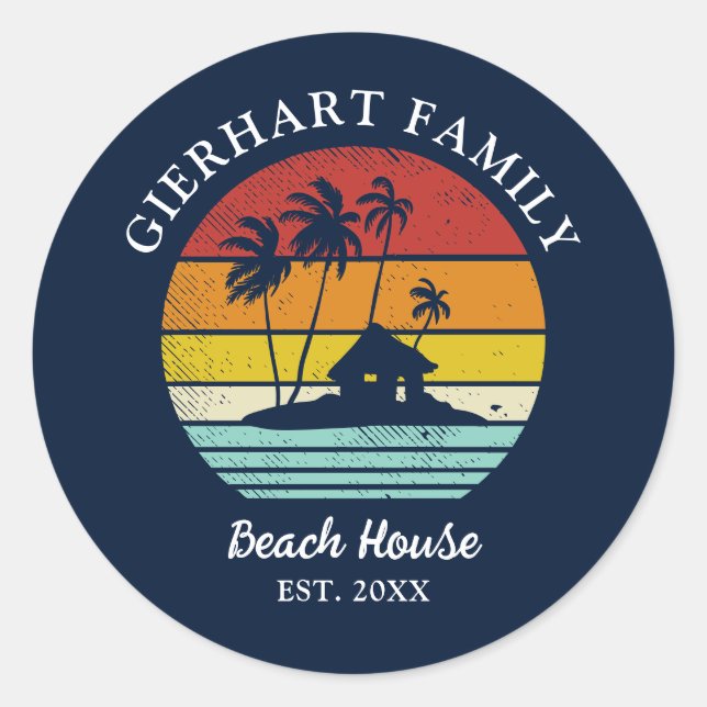 Beach Vacation House Family Wiedersehen Nautical Runder Aufkleber (Vorderseite)