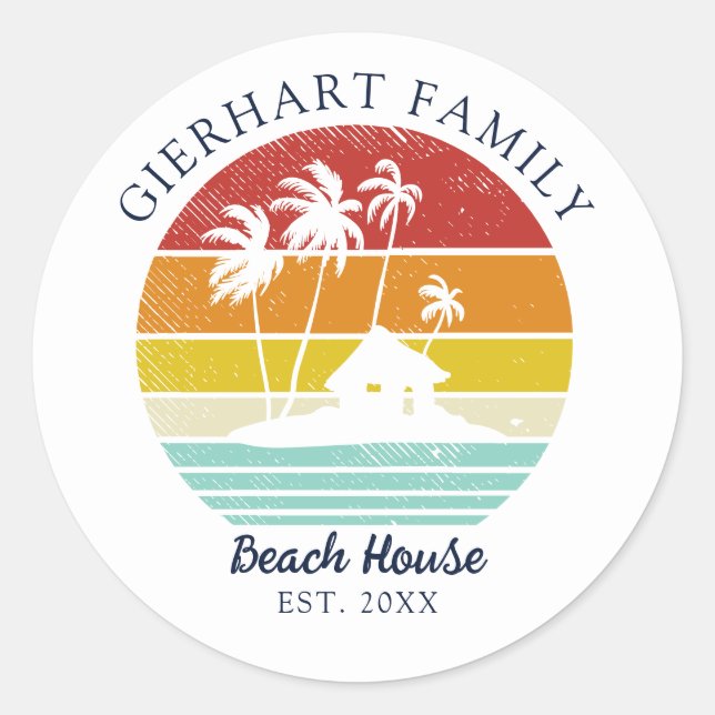 Beach Vacation House Family Wiedersehen Palm Trees Runder Aufkleber (Vorderseite)