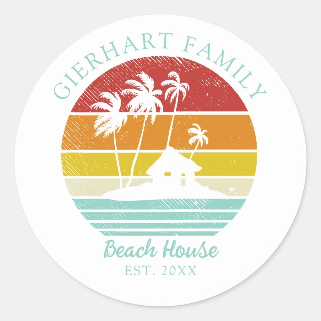 Beach Vacation House Palm Trees Family Wiedersehen Runder Aufkleber (Vorderseite)