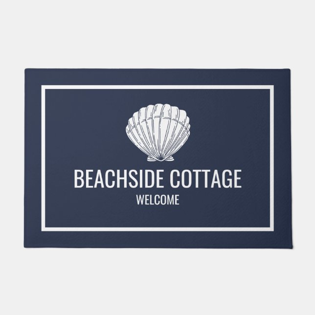 Beach Vacation Rental Navy Muschel Moderne Airbnb Fußmatte (Vorderseite)