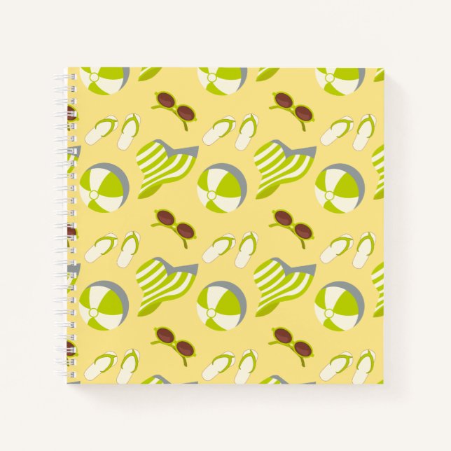 Beach vacay pattern with sunglasses and sun hat  notizbuch (Vorderseite)