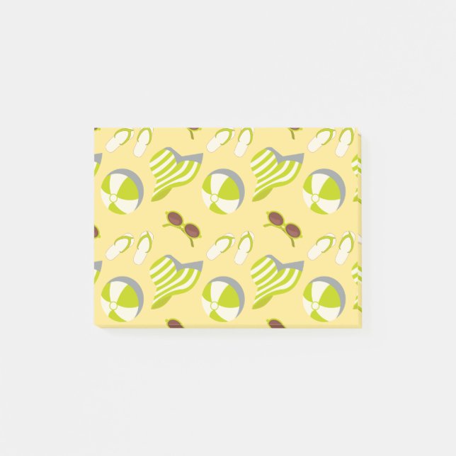 Beach vacay pattern with sunglasses and sun hat  post-it klebezettel (Vorderseite)