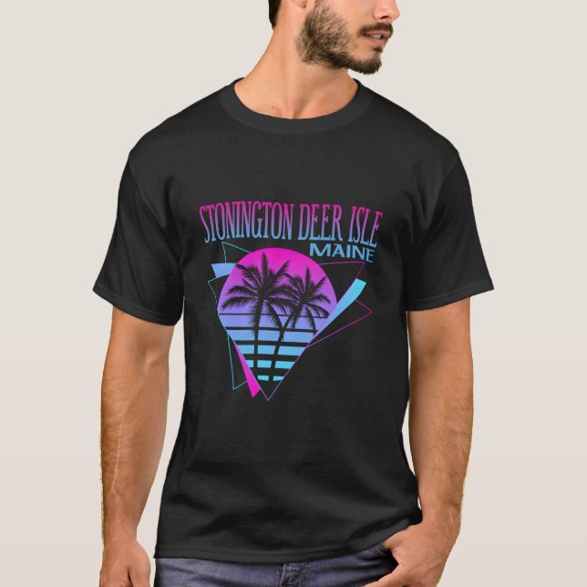 Beach Vaporwave Vacation Stonington Deer Isle T-Shirt (Vorderseite)