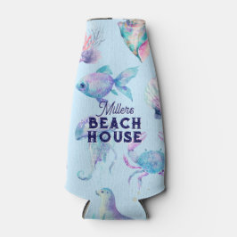 Beach Vibe Pastellfarben Meerestiere Muster Flaschenkühler