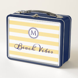 Beach Vibes Gelb Streifen Chic Mit Monogramm Metall Brotdose