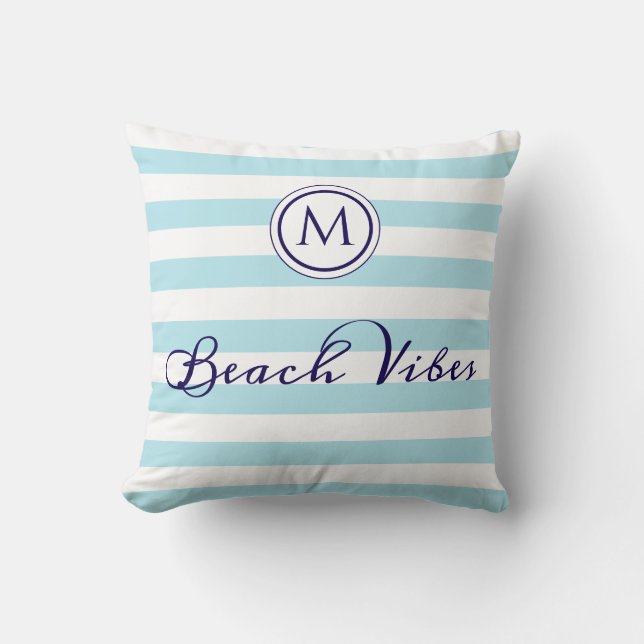 Beach Vibes Monogram Striping Light Blue White Kissen (Vorderseite)