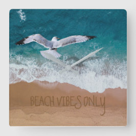 Beach Vibes Only Seashore Coastal Seagull Quadratische Wanduhr