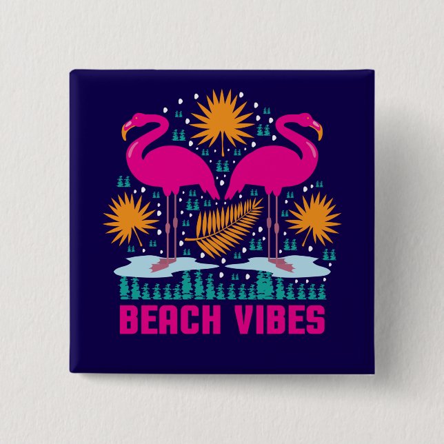 Beach Vibes Pink Flamingos-19501 Button (Vorderseite)