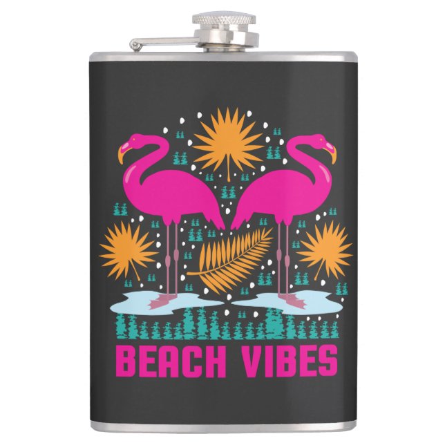 Beach Vibes Pink Flamingos-19501 Flachmann (Vorderseite)