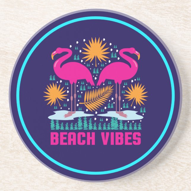 Beach Vibes Pink Flamingos-19501 Getränkeuntersetzer (Vorne)