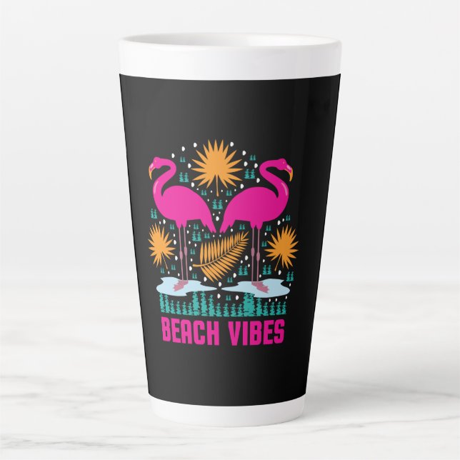 Beach Vibes Pink Flamingos-19501 Milchtasse (Vorderseite)