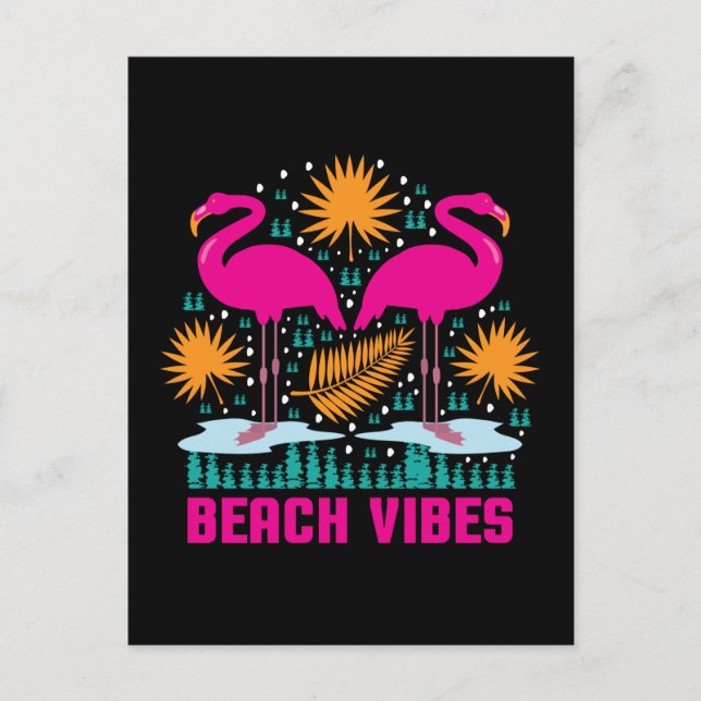 Beach Vibes Pink Flamingos-19501 Postkarte (Vorderseite)