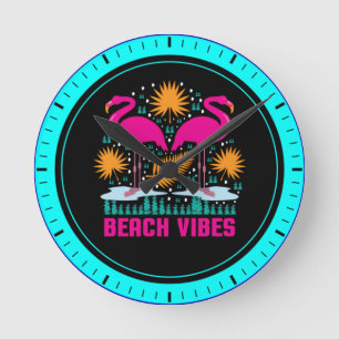 Beach Vibes Pink Flamingos-19501 Runde Wanduhr