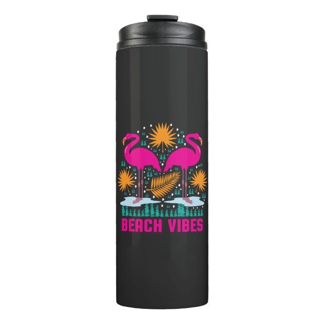 Beach Vibes Pink Flamingos-19501 Thermosbecher (Vorderseite)