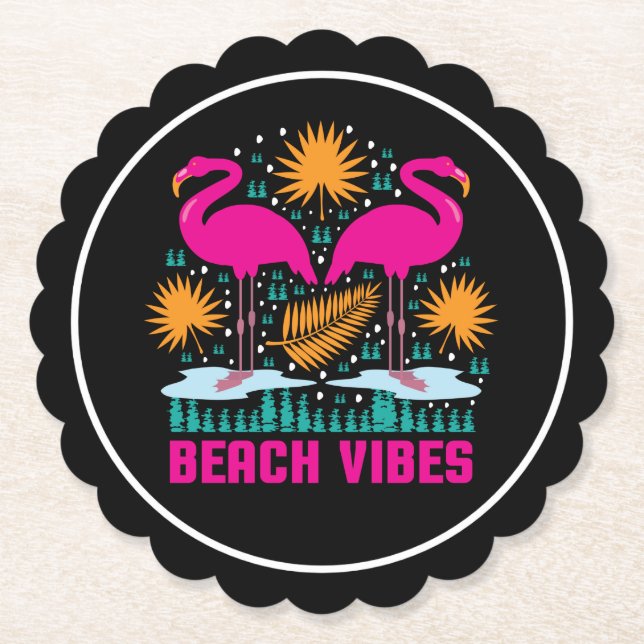 Beach Vibes Pink Flamingos-19501 Untersetzer (Vorderseite)