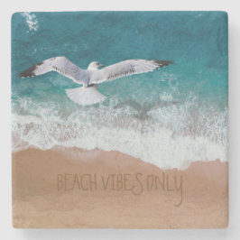 Beach Vibes Sand schreiben Seagull Küste Steinuntersetzer