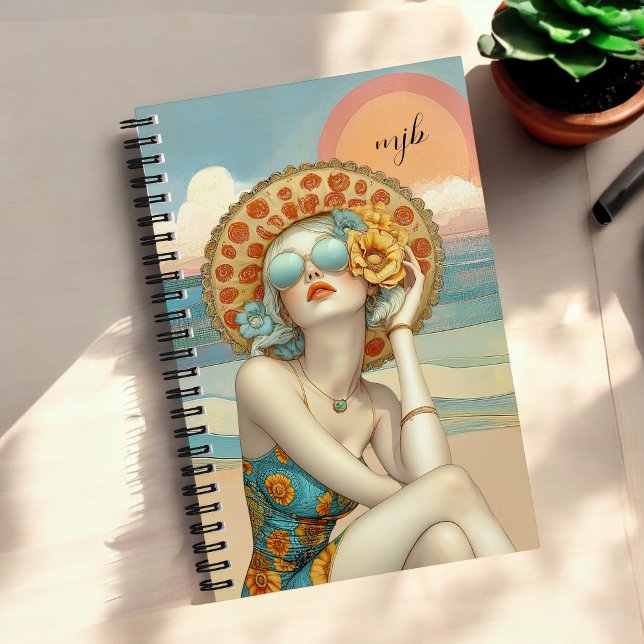Beach Vibes Summer Glamour Girl in Sonnenbrille Notizbuch (Von Creator hochgeladen)