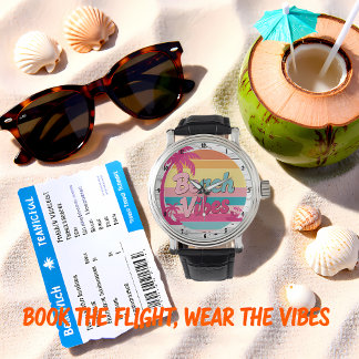Beach Vibes Sunset Clock Tropical Armbanduhr
