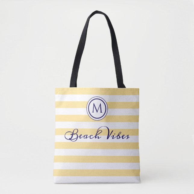 Beach Vibes Yellow White Strike Coastal Monogram Tasche (Vorderseite)