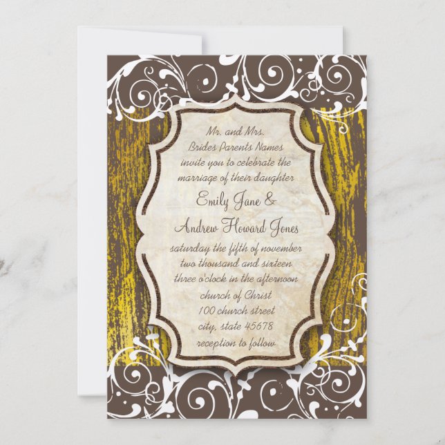 Beach Vintag Gold Old Driftwood Swirt Wedding Einladung (Vorderseite)