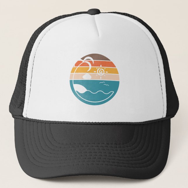 Beach Vintag Sunset Halftone Summer Truckerkappe (Vorderseite)