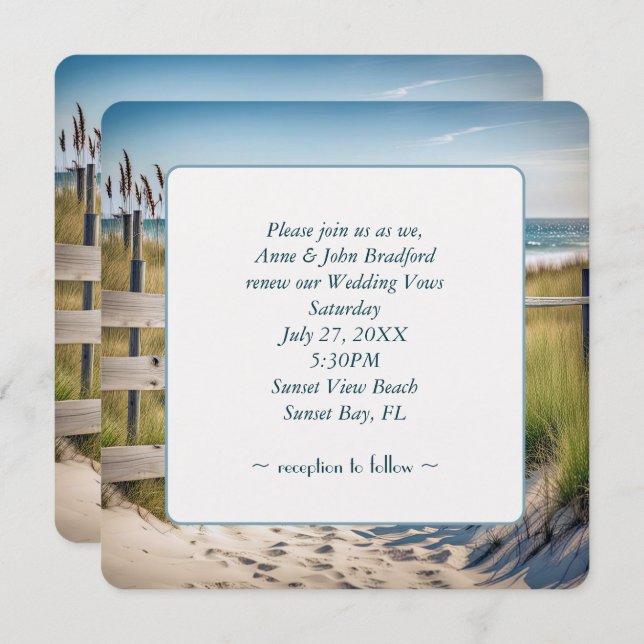Beach Vow Renewal Wedding Einladung (Vorne/Hinten)