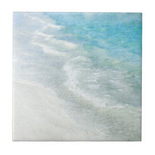 Beach Watercolor - Aquamarine blaue Wellen an der  Fliese