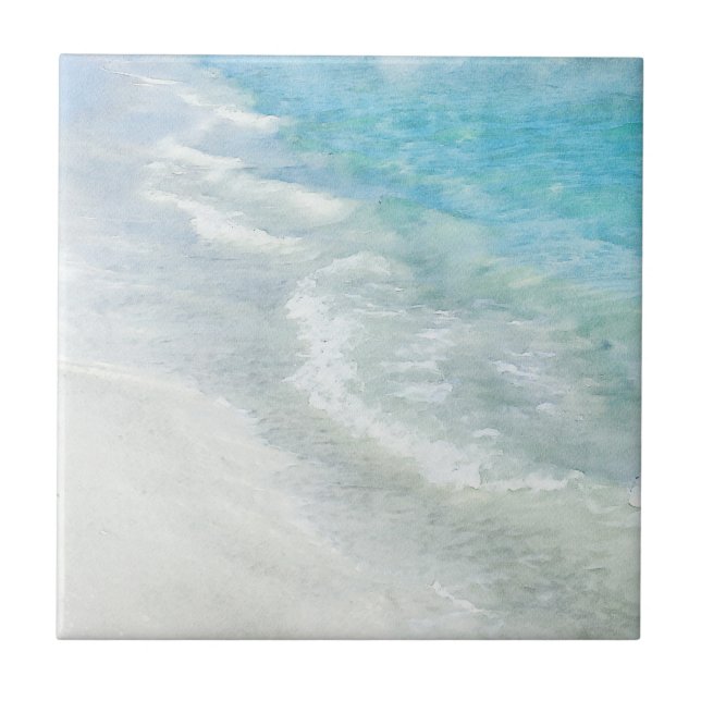 Beach Watercolor - Aquamarine blaue Wellen an der  Fliese (Vorderseite)