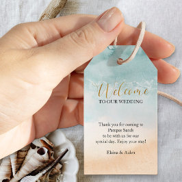 Beach Watercolor Hochzeit in Urlaubsort Welcome Ba Geschenkanhänger