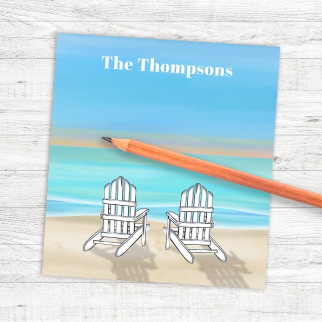 Beach Watercolor Ocean Seashore Adirondack Stühle Notizblock (Beach Watercolor Adirondack Chairs Custom Notepad.)