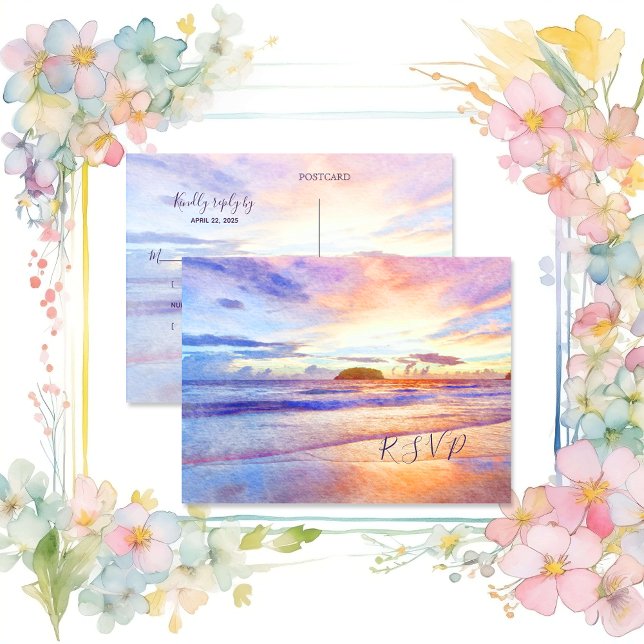 Beach Watercolor Pink Sunrise UAWG Einladungspostkarte (Von Creator hochgeladen)