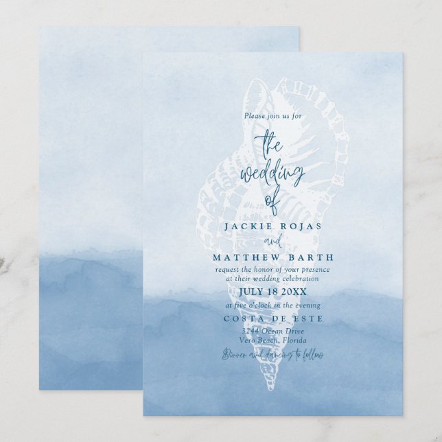 Beach Watercolor Seashell Hochzeit Einladung (Vorne/Hinten)