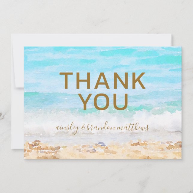Beach Watercolor Wedding Blank Danke Karte (Vorderseite)