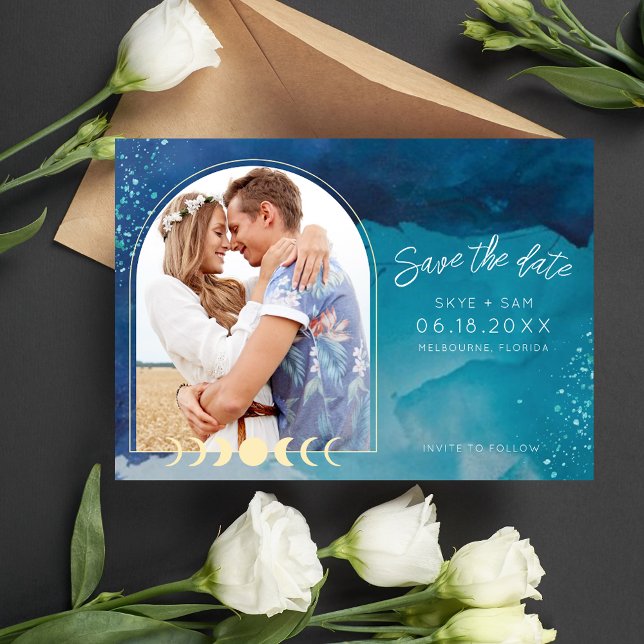 Beach Watercolor Whimsical Foto Wedding Save The Date (Beach Watercolor Whimsical Photo Wedding Save The Date)